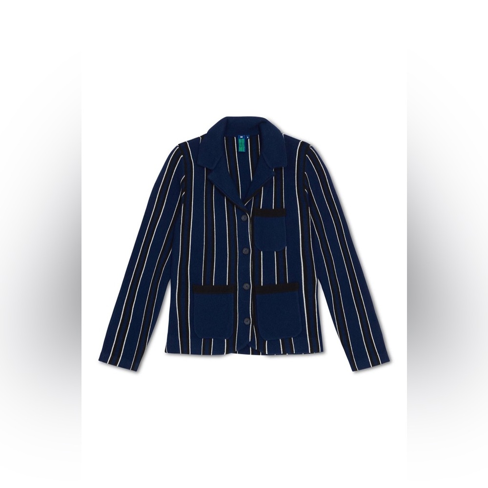 NONAME WOMEN’S PREP PINSTRIPE WOOL CASHMERE BLEND BLAZER Navy Striped Jacket XS